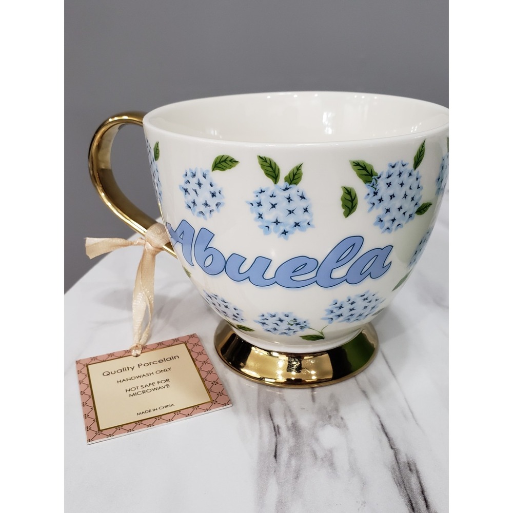 NEW Porcelain ABUELA COFFEE MUG Spanish Grandma gift floral blue decor family